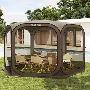 Screen House Tent Pop-Up, Portable Room Canopy Instant 12 x FT with Carry Bag for Patio, Backyard, Deck & Outdoor Activities, Brown by DT