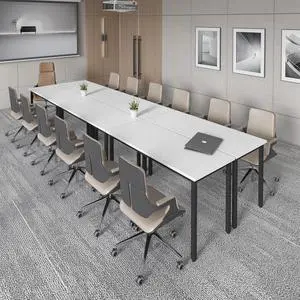 Conference Tables 14ft Office Computer Desk for Meeting Room Study Writing Printer Table 16 People Rustic Modern White 6PCS (165.3"x47.2"x29.5") by DT