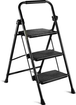 Step Ladder 3 Folding Stool with Wide Anti-Slip Pedal Foldable for Adults Lightweight, Portable Steel Use Home and Office by DT