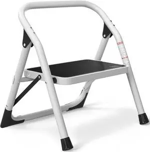 1-Step Ladder Folding Step Stool with Anti-Slip Sturdy and Wide Pedal Stepladder Multi-Use for Home Kitchen Space Saving (White) by DT