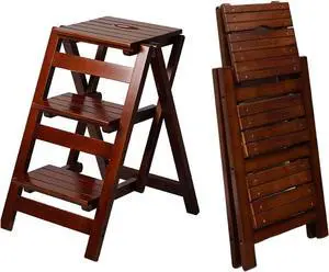 3 Step Stool Wooden Folding Ladder Chair Thickened Library Stair Chair Portable Light Garden Tool Ladder Maximum Load 337bl