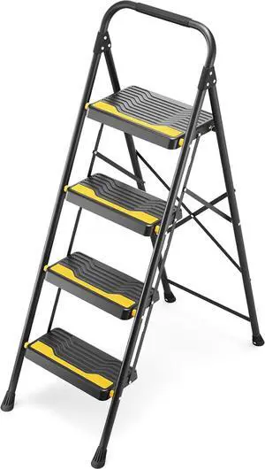 4 Step Ladder, Heavy-Duty 800lb Capacity, Wide Anti-Slip Steps & Secure Handrail Compact, Folding Stool Portable Design for Home, Kitchen, Office, Pantry, Closet Use, Black by DT