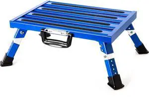 Anium RV Steps Adjustable Folding Step Stool with Non-Slip Rubber Feet, Stable Platform Supports 1000bs, Safety Strips, Handle, Easy Carry, Outdoor Camper Trailer Travel - Blue by DT