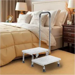 2 Step Stool with Handle for Elderly - Non-Slip Bedside Steps Adjustable Handrail (450 lbs Capacity) by DT