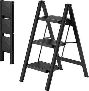 3 Step Ladder,Folding Stool with Wide Anti-Slip Pedal,330lbs Load Capacity,Lightweight and Portable for Kitchen Space Saving by DT