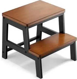 2 Step Wooden Stools for Adults Non-Slip, Sturdy Bed Steps High Beds Easy Assembly, Portable Two Stool Kitchen Bathroom Bedroom - Holds Up to 500 Lb by DT