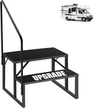 RV Steps with Handrail, Hot Tub Handrail 2 Step Ladder, Stairs 660 lbs Load Capacity Anti-Slip Panel, Camper for Spa, Travel Trailers, Home and Porch(1 handrail) by DT