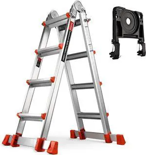 Ladder, A Frame 4 Step Extension 14.5 Ft with Multi Position & Removable Tool Tray Stabilizer Bar, 330 lbs Weight Rating Telescoping La dder for Household or Outdoor Work by DT