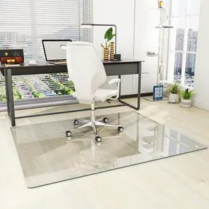 [Tempered Glass] 46" x 55" Glass Chair Mat, Heavy Duty Hard Floor Mat with Round Corner and Polished Edge, Office for Carpet Home Hardwood Desk by DT