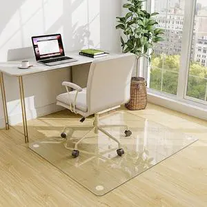 46" x 55" Chair Mat for Carpet - Office Tempered Glass Floor Home/Office/Carpet Clear Computer with 4 Anti-Slip Pads by DT