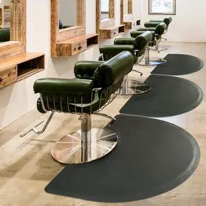 Salon Mat for Hairstylist 3'x5' Barber Shop Anti-Fatigue Standing Chair - Black Semi Circle 1/2" Thick Comfort Mat, Hair Cutting Hairdressing Equipment by DT