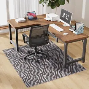 Blue&Black Checkered Diamond-Pattern Computer Chair Mat for Hardwood, 50" x 60"Office Hardwood Floor with Non-Slip Back, HeavyDuty Office Rug Hardfloor,LowPlie Carpet Protector by DT