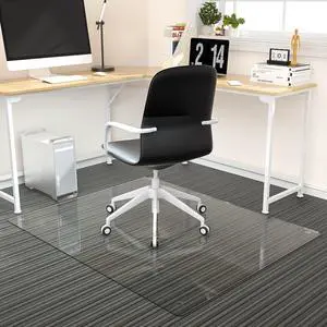 Tempered Glass Floor Mat for Office Chair, 36" x 46" Heavy Duty Hard Chair Mat, Carpeted or Floor, with 4 Anti-Slip Pads, Transparent by DT