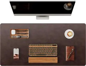 Genuine Leather Desk Mat, 35.4"X17" Office Pad, Thick Premium Table Pad with Stitched Line, Non-Slip Laptop Writing Rubber Base (Dark Brown, 35.4"x17") by DT