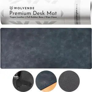 Premium Distressed Faux Vegan Leather Desk Mat | Multifunctional Pad for Home Office (Black/Grey, 15.75" x 36") by DT
