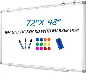 White Board Dry Erase Whiteboard for Wall 72" x 48" Anum Presentation Magnetic Whiteboards with 4 Hooks, 12 Magnets, 3 Markers & 1 Eraser by DT