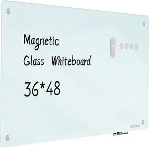 Magnetic Glass Whiteboard - Dry Erase Board 48"x36" Large Frameless for Walls Office School and Home by DT