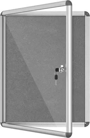 26"x20" Enclosed Bulletin Board, Lockable Weather-Resistant Anum Cork Noticeboard for School & Office, Silver Frame w/Grey Flet by DT