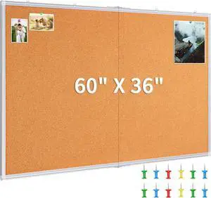 Large Cork Board 60 x 36 in, Bulletin for Walls, 5'x 3' Extra Anum Framed Corkboard, Foldable Wall Mounted Back to School Pin Memo Notice Office, Home Display by DT