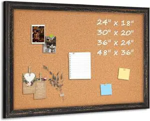 Cork Board Bulletin - 36" x 24" Rustic Black Frame Corkboard for Wall Decorative Pin Board, Message Vision Picture Photo by DT