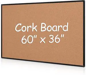 Extra Large Cork Bulletin Board 60" X 36", Black Anum Framed 5'x3' Corkboard for Wall, Wall Mounted Notice Pin with 18 Push Pins School, Home & Office by DT