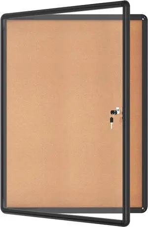 38"x28" Enclosed Bulletin Board, Lockable Weather-Resistant Anum Cork Noticeboard for School & Office, Black Frame w/Cork by DT