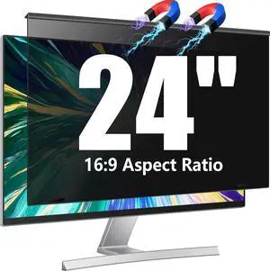 Magnetic Computer Privacy Screen Filter 24 Inch for Frameless Monitor Thin Bezel 16:9 Widescreen, 24in Hanging Removable Anti Blue Light Eye Protection Shield, Spy Protector Panel by DT