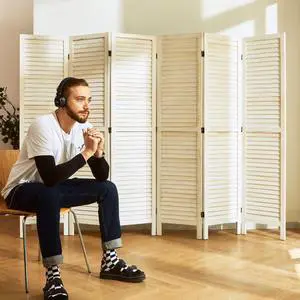 Room Dividers and Folding Privacy Screens, Wood Louvered Separators Divider Wall for Home Office Bedroom - 6 Panels, 67 * 90inch (White-Washed) by DT