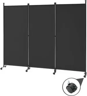 3 Panel Rolling Room Divider, Folding Partition Privacy Screens, Freestanding Fabric Panel, Portable Wall Divider for Office, Room, Restaurant, Hospital (Black) by DT