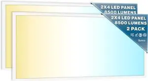 Sunco 2x4 LED Flat Panel Light Drop Ceiling Office Fixture, 7700 LM, Selectable Features, 40W/50W/60W, 4000K/5000K/6000K, Dimmable (0-10V), Dustproof ETL 2 Pack by DT