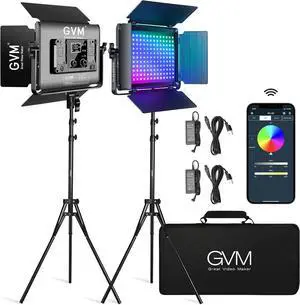 GVM RGB LED Video Light with Lighting Kits, 680RS 50W Led Panel Bluetooth Control, 2 Packs Photography for YouTube Studio, Shooting, Gaming, Streaming, Conference by DT