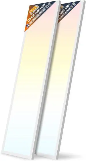 1x4 Led Flat Panel Light Surface Mount Ceiling Light, 5CCT 3000K/3800K/4500K/5200K/6000K Dimmable, 24W/30W/40W 4980LM Edge-Lit, Flush or Drop for Office Kitchen Garage, White 2-Pack by DT
