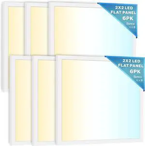Sunco 6 Pack 2x2 LED Flat Panel Lights for Drop Ceiling, Troffer Replacement Light Fixture, 5200 LM, Selectable Features, 30W/35W/40W, 4000K/5000K/6000K, Dimmable (0-10V) ETL/DLC. by DT