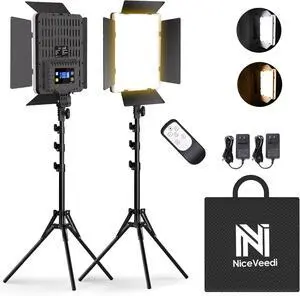 2-Pack Photography Lighting Kit, 36W Bi-Color Studio Lights 2700-6500K CRI 95+, Dimmable LED Video Light Kit with Remote Control & 72 Tripod Stand, for Recording/Photography by DT