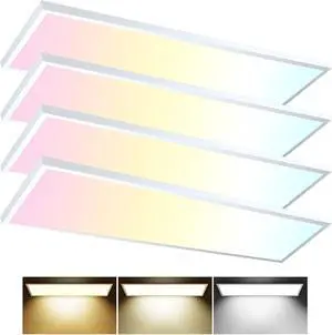 1x4 LED Flat Panel Light Surface Mount Ceiling Light, 5500LM 50W TRIAC 10-100% Dimmable, 3000/4000/5000k Selectable 48 Inch Fixture 120V for Garage/Kitchen - 4PACK by DT