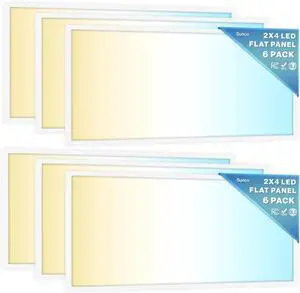 Sunco 6 Pack 2x4 LED Flat Panel Light Drop Ceiling Office Shop Commercial Warehouse Fixture, 6500 Lumens, Selectable Features, 30W/40W/50W, 4000K/5000K/6000K, Dimmable (0-10V), Dustproof ETL by DT