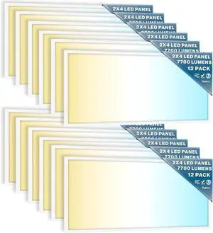 Sunco 12 Pack 2x4 LED Flat Panel Light Drop Ceiling Office Fixture, 7700 LM, Selectable Features, 40W/50W/60W, 4000K/5000K/6000K, Dimmable (0-10V), Dustproof ETL by DT