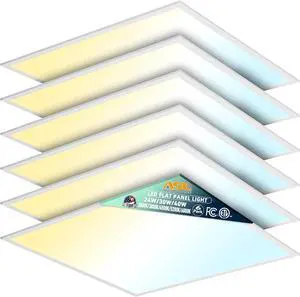2x2 LED Flat Panel Light 6-Pack, Dimmable, 5CCT Options (3000K-6000K), 24W/30W/40W, Back-Lit 2x2FT Troffer Drop Ceiling for Commercial Office, ETL by DT