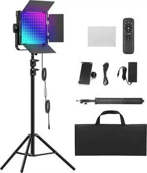 RGB Photography Lighting Kit, 50W Bi-Color Professional LED Studio Lights, 2300k~8500k Dimmable Photo Lights for Filming Camera Video Recording Stage Shooting Streaming YouTube TikTok by DT