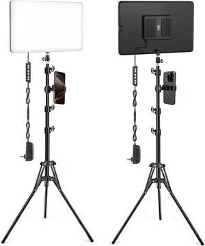 2-Pack LED Video Light Kit with 63'' Tripod Stand,  2500K-8500K Dimmable Studio Photography Panel Lighting for Recording Game Live Streaming Podcast YouTube Filming, Phone Holder by DT