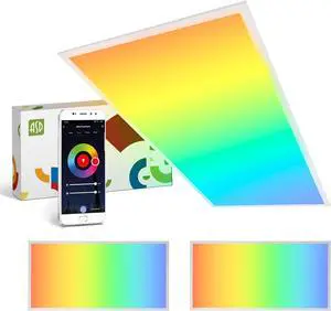 2 Pack 2x4 Smart RGBW LED Flat Panel Light - 40W UL | 4961LM 3500K 4000K 5000K Selectable Dimmable Drop Ceiling Fixture RGB Lights WiFi App Controlled Alexa & Google Assistant by DT