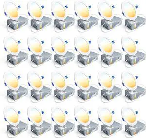 24 Pack 4 Inch LED Recessed Ceiling Light, Dimmable, 2700K-5000K 5CCT, 750LM 9W 120V, High Brightness Canless Wafer Downlight - ETL&FCC&IC by DT