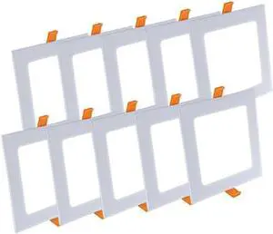 10 Pack LED Recessed Lighting 8 Inch (OD 8.75" / ID 7.85"), 18W Square Ceiling Down Light Fixture, Non-Dimmable Canless Cool/Cold White Can Lights, Ultra-Thin Panel Wafer Pancake Downlight by DT