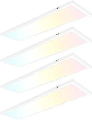 1x4 FT LED Flat Panel Selectable CCT Flush Mount Light,4800lm,48W Dimmable Ultra Slim Ceiling Light, 3000K/4000K/5000K Built-in Driver Surface Lights for Kitchen Garage,4 Pack by DT