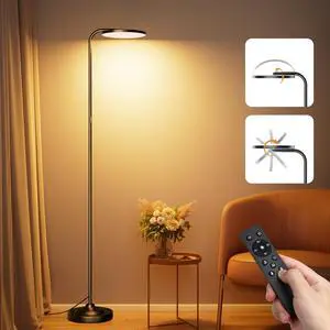 36W LED Floor Lamp, Super Bright Standing Modern Stepless Dimmable Torchiere Tall Lamp with Remote Control, 350°Rotating Head Reading for Living Room, Bedroom, Office by DT