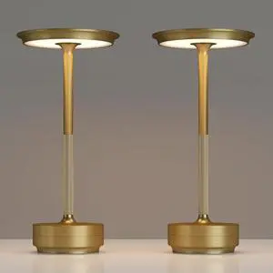 2 Pack Rechargeable Cordless Table Lamps, Portable 5000mAh Battery Light, 3 Color Stepless Dimming LED Light with Memory Function, for Outdoor/Dinner/Patio/Restaurant.(Gold) by DT