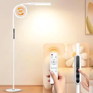 LED Floor Lamp, 12W Remote & Touch Reading Standing Light for Living Room Bedroom, Flexible Gooseneck Task Light, 5 Color Temperatures, Ll Brightness - White by DT