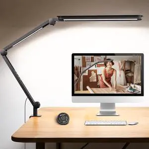 LED Desk Lamp with Clamp, Architect Remote, Flexible Swing Arm Light Dual Light, Stepless Dimming, 5 Color Mode & 4 Brightness for Sewing Painting Drafting Crafting by DT
