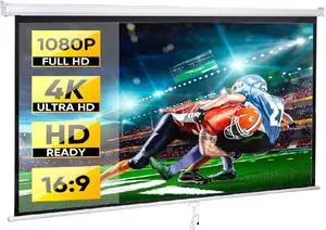 Projector Screen Pull Down 80 Inch 16:9 HD Projection Folding Home Theater Portable Indoor Outdoor Movie by DT