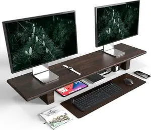 " Solid Wood Rustic Desk Monitor Stand with StorageLarge Dual Riser for Laptop Computer/TV/PC/Printers, Perfect Desktop Stands Organizer Underneath Storage Office by DT